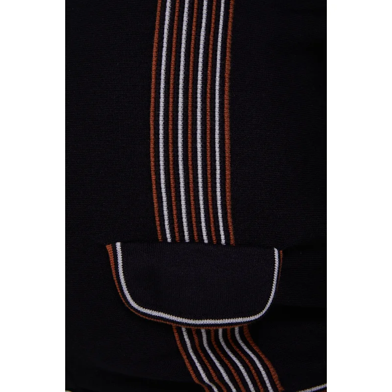 Mr Bridger - 'Augustus' Black & Amber Border Stripe L/S - Polo Knit