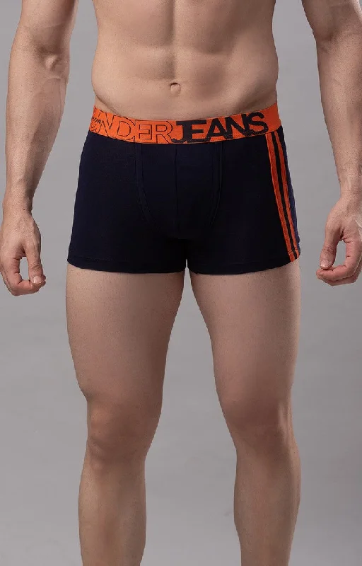 Men Premium Navy-Orange Cotton Blend Trunk- UnderJeans by Spykar